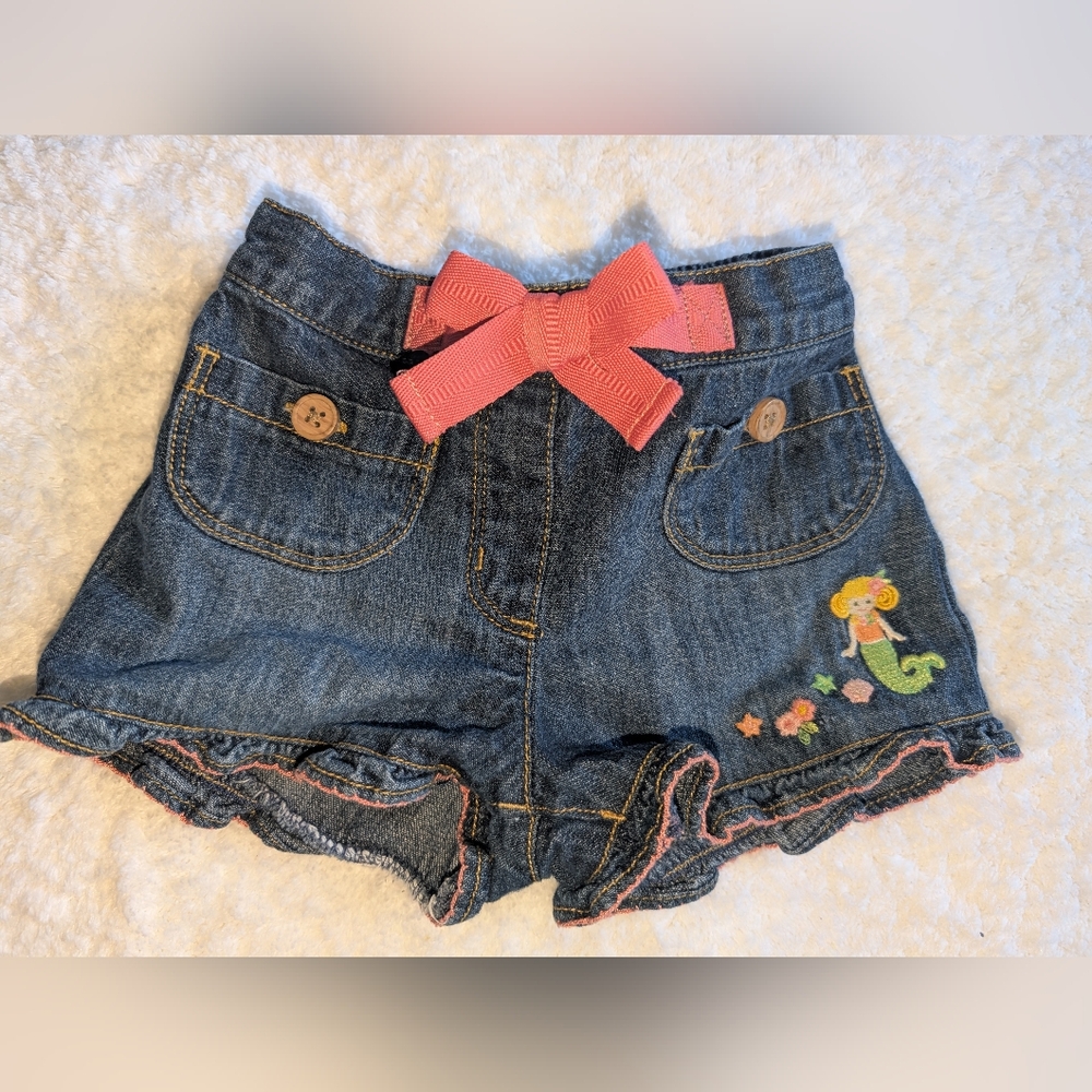 🧜‍♀️ Gymboree Coral Reef Embroidered Mermaid Dark Blue Denim Shorts 6-12 Baby